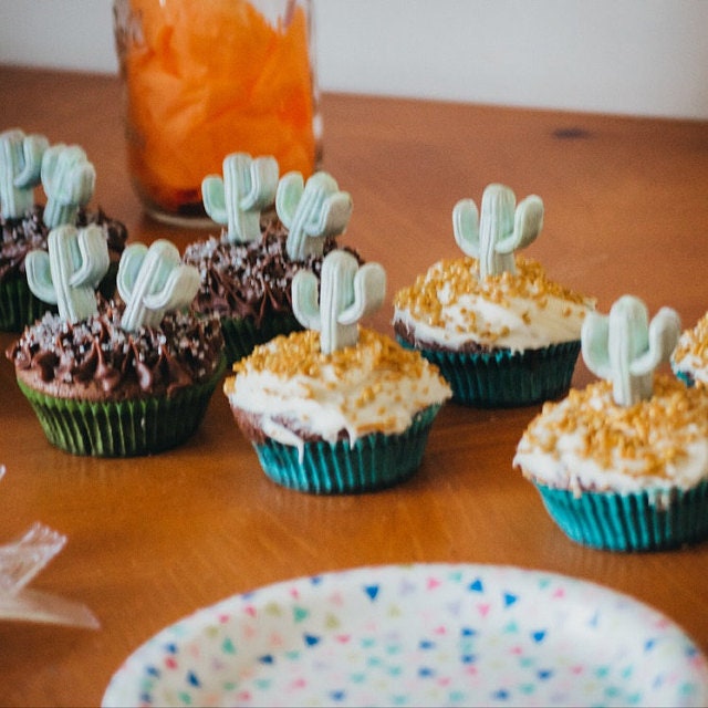 12 Cactus cake cupcake topper, edible Succulent, edible decoration, fondant, Desert theme, Sugar cactus, Made to Order