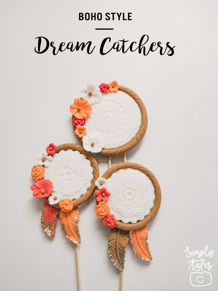 1 set Dream catcher and Feathers cake pop toppers, Boho chic cupcake decorations, Shabby chic, girl birthday, baby shower, Bohemian