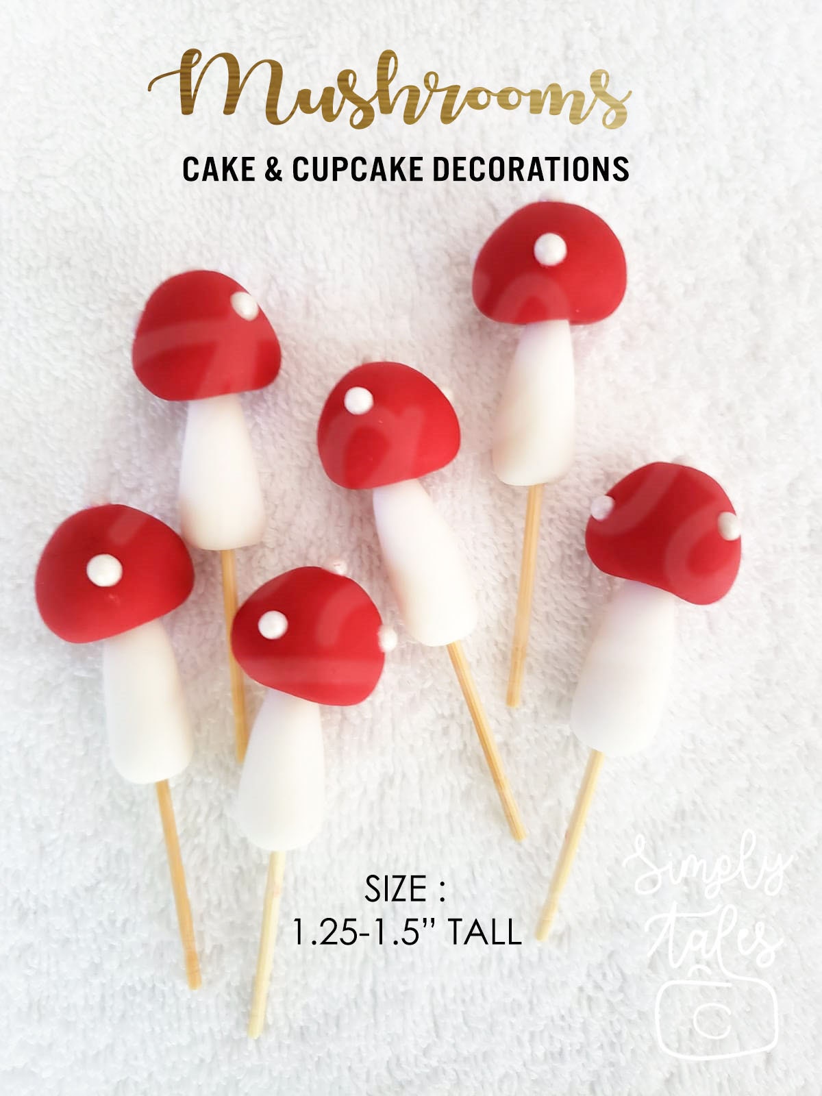 18 Red Mushroom Fondant, Handmade, Toadstool cake cupcake decorations, Woodland, Peter Pan Tinker Bell