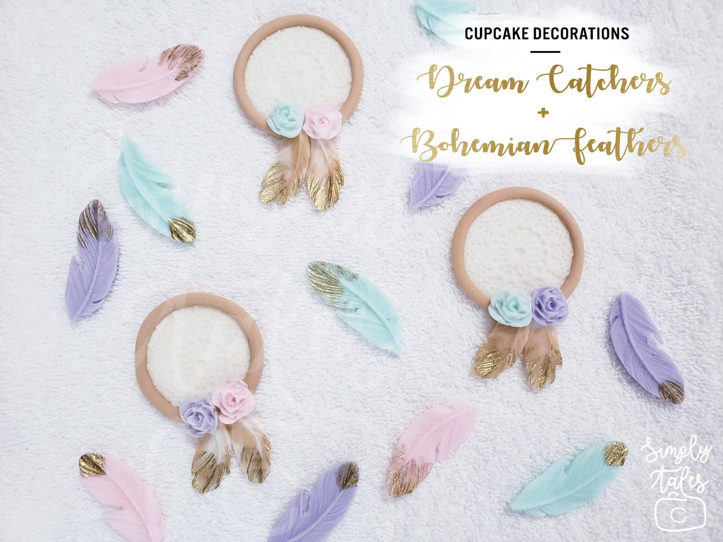 1 set Dream catcher and Feathers cake pop toppers, Boho chic cupcake decorations, Shabby chic, girl birthday, baby shower, Bohemian