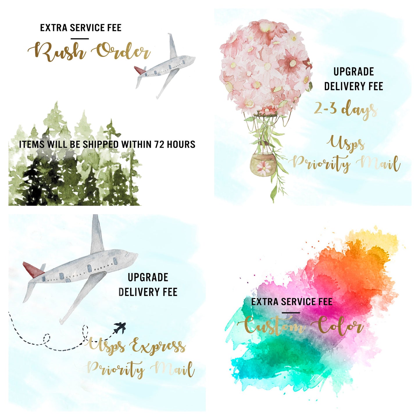 Extra Services, Custom Color, Upgrade delivery fee, Rush Order