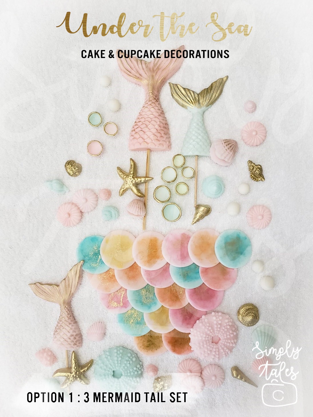 1 set Under the Sea Mermaid scales cake cupcake toppers, Mermaid Tails, Beach wedding, Girl Birthday, sea horse, seaweeds, free shipping