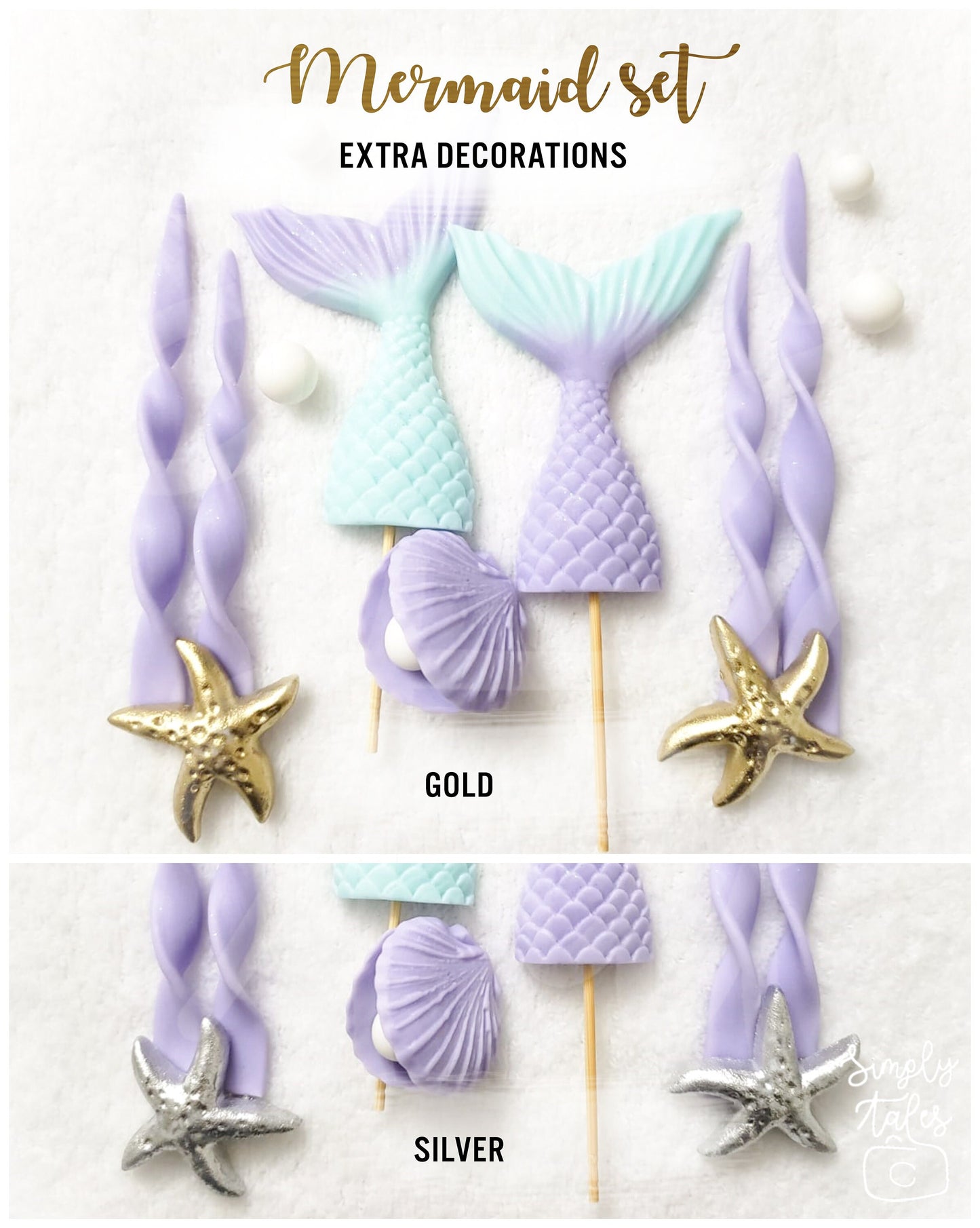 1 set Mermaid Tail fondant cake topper with name, edible, girl boy Birthday, Little Mermaid, Mermaid Fondant, Under the sea cake decoration