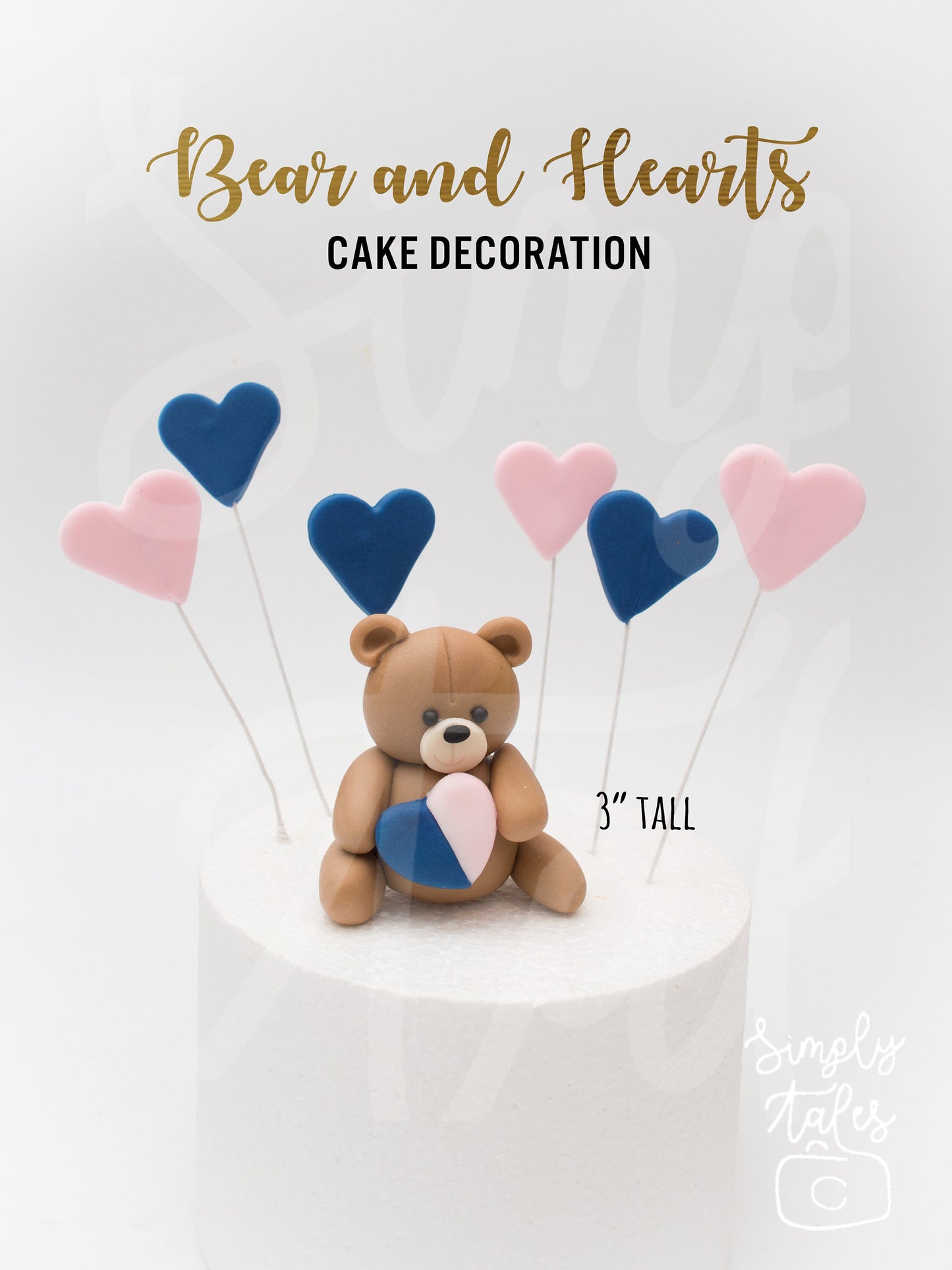 1 set Bear Balloon and Cloud cake decoration, fondant topper with balloons or hearts, Woodland Animal Bear, Birthday Cake Topper, girl boy birthday, teddy bear