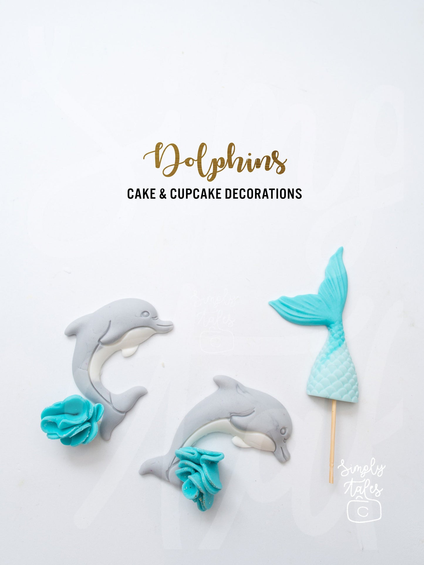 12 pcs Dolphins cake cupcake toppers, edible decorations, Boy Girl Birthday, Baby Shark, Ocean Beach, Under the Sea theme, Nautica