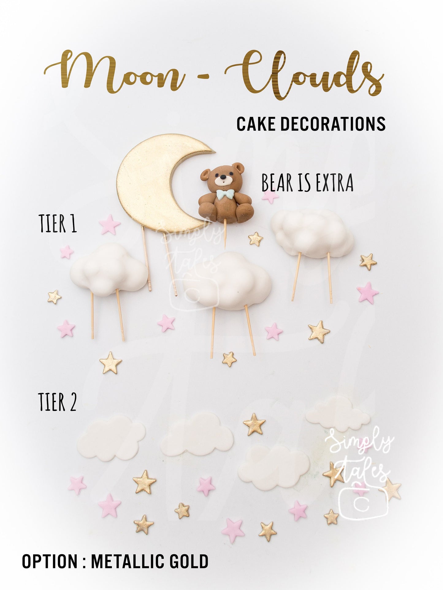 Sky Fantasy cake decoration fondant topper, Bunny, Bear, Clouds, Hot Air Balloons, Rainbow, Stars, Custom number, Birthday Cake Topper