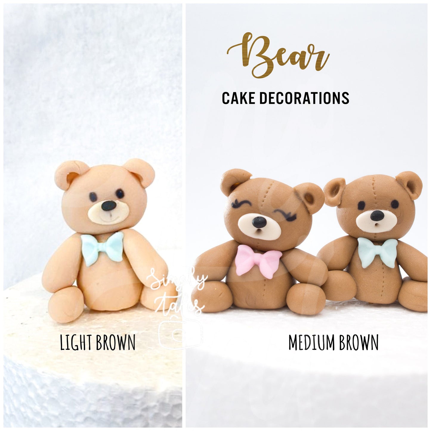 3 mini Bear-y Sweet Celebrations, edible 3D Bear cake decoration fondant topper, Woodland Animal Bear, Birthday Cake Topper, girl boy birthday, teddy bear, baby shower