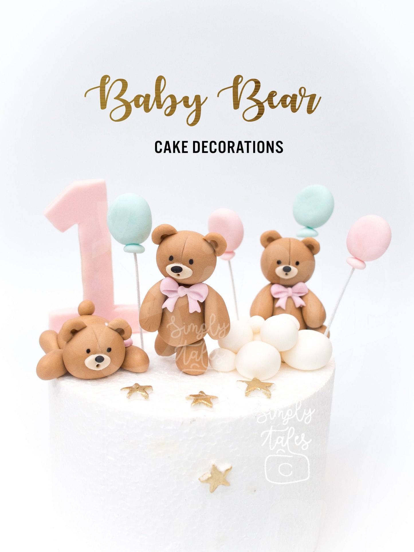 3 mini Bear cake decoration, fondant topper, Birthday Cake Topper, girl boy birthday, teddy bear, baby shower, edible bear