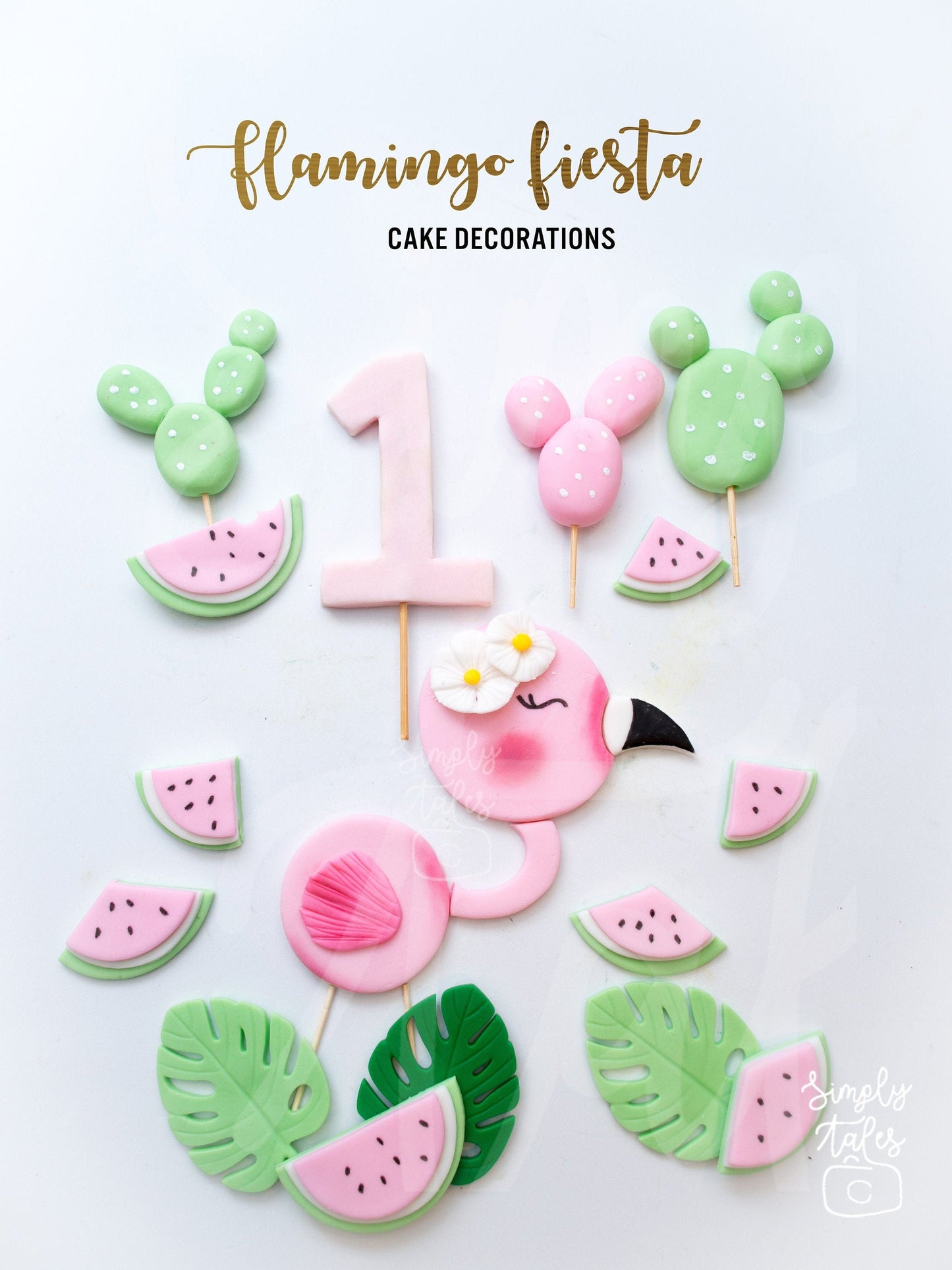 1 set Flamingo Fiesta cake and cupcake toppers, Tropical party, Summer celebration, edible cake decorations, Cinco de Mayo, Monstera