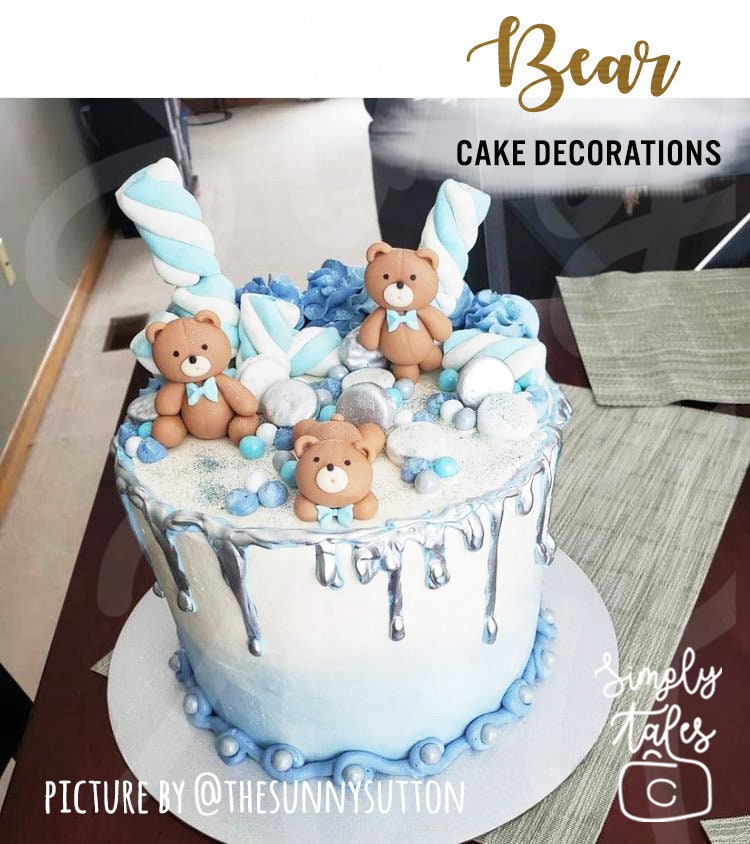 3 mini Bear cake decoration, fondant topper, Birthday Cake Topper, girl boy birthday, teddy bear, baby shower, edible bear