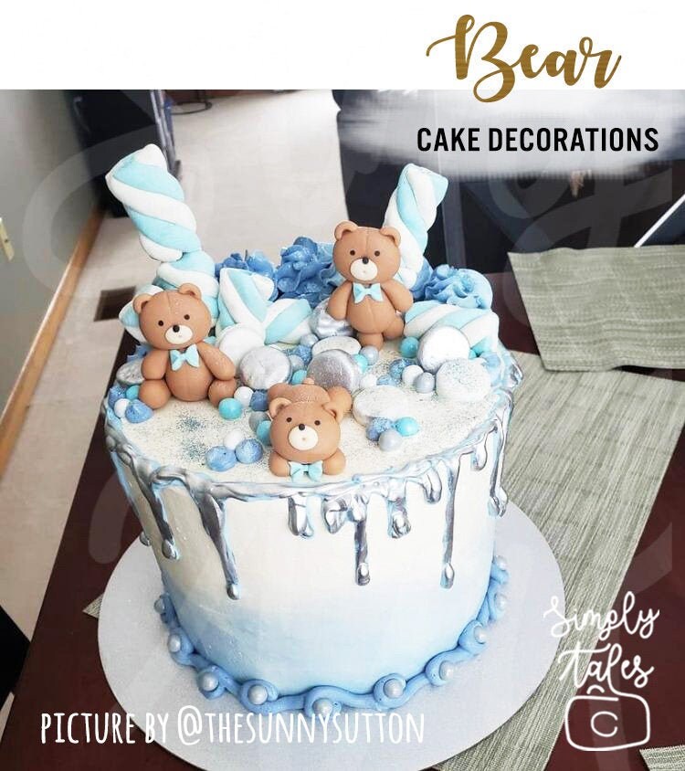 3 mini Bear-y Sweet Celebrations, edible 3D Bear cake decoration fondant topper, Woodland Animal Bear, Birthday Cake Topper, girl boy birthday, teddy bear, baby shower