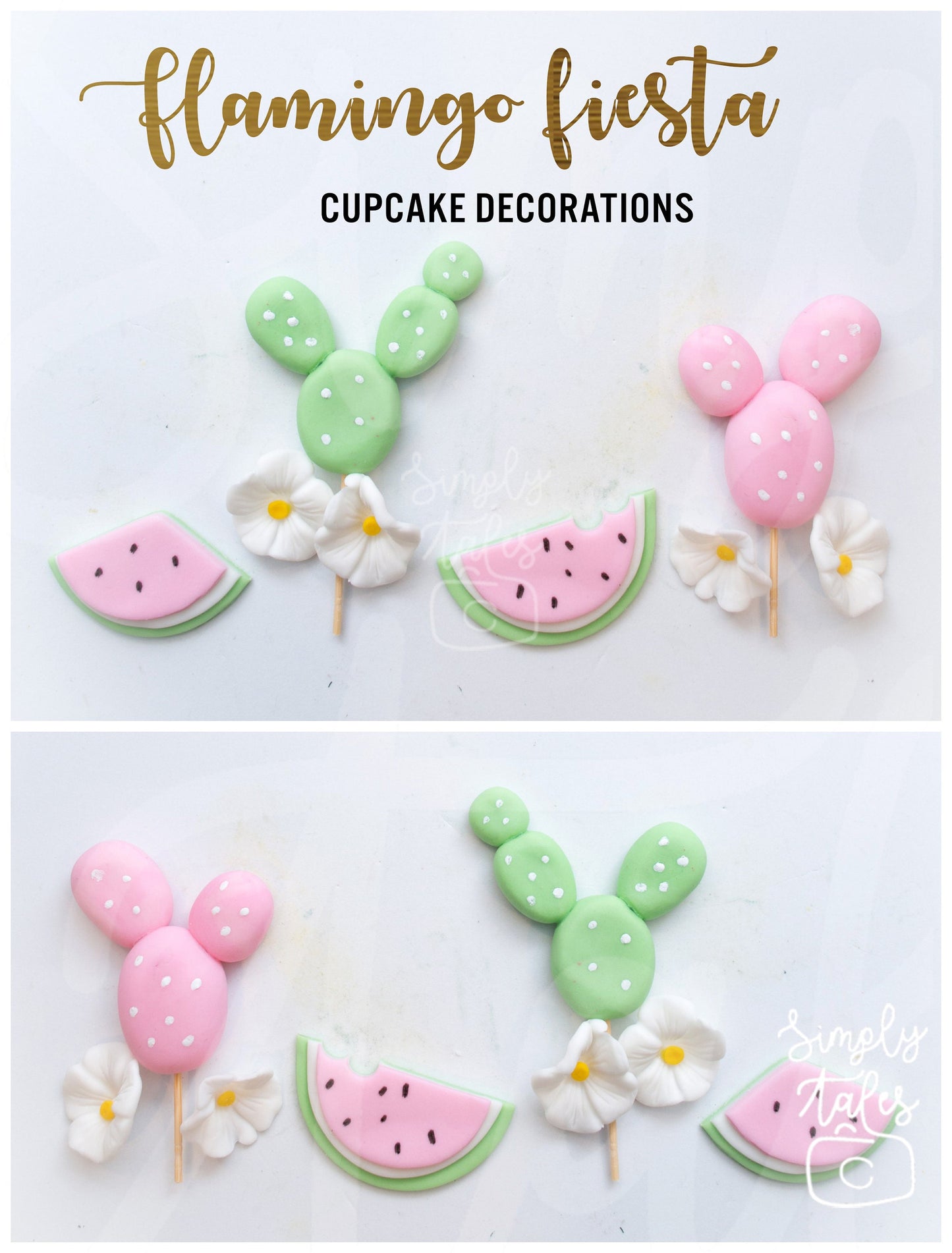 1 set Flamingo Fiesta cake and cupcake toppers, Tropical party, Summer celebration, edible cake decorations, Cinco de Mayo, Monstera