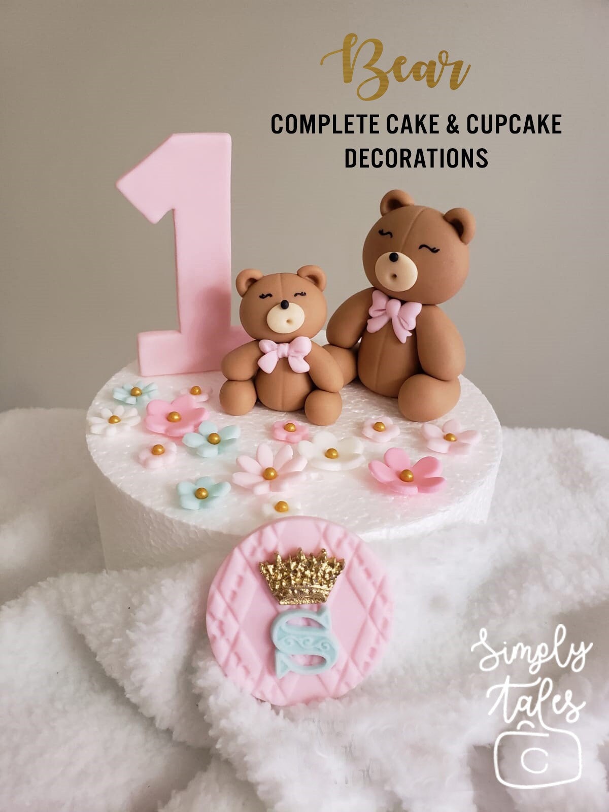 1 mini Bunny with Balloons cake decoration, fondant topper, Woodland Animal, Birthday Cake Topper, Girl Boy Birthday, Baby Shower, Made to Order