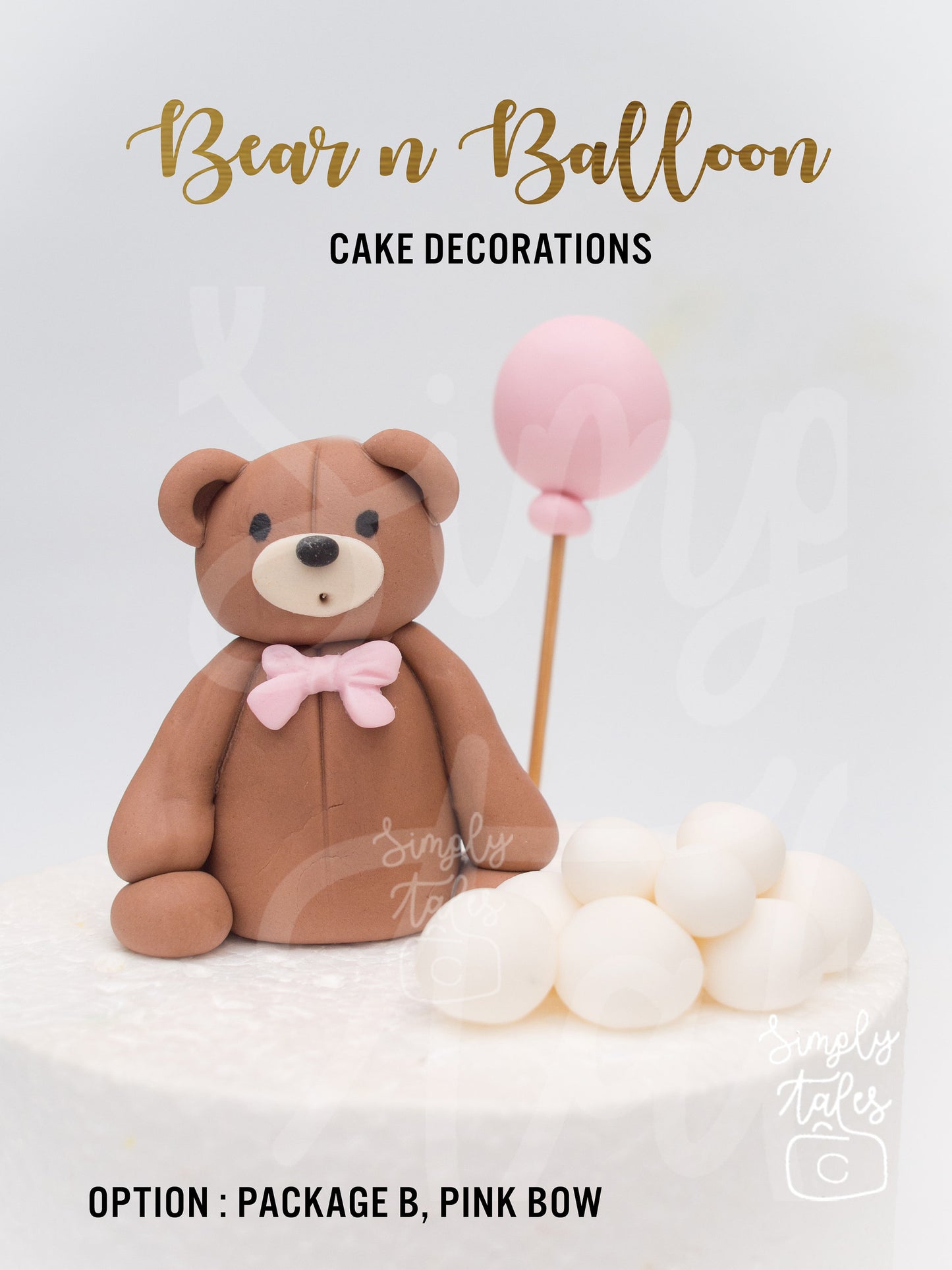 1 set Bear Balloon and Cloud cake decoration, fondant topper with balloons or hearts, Woodland Animal Bear, Birthday Cake Topper, girl boy birthday, teddy bear