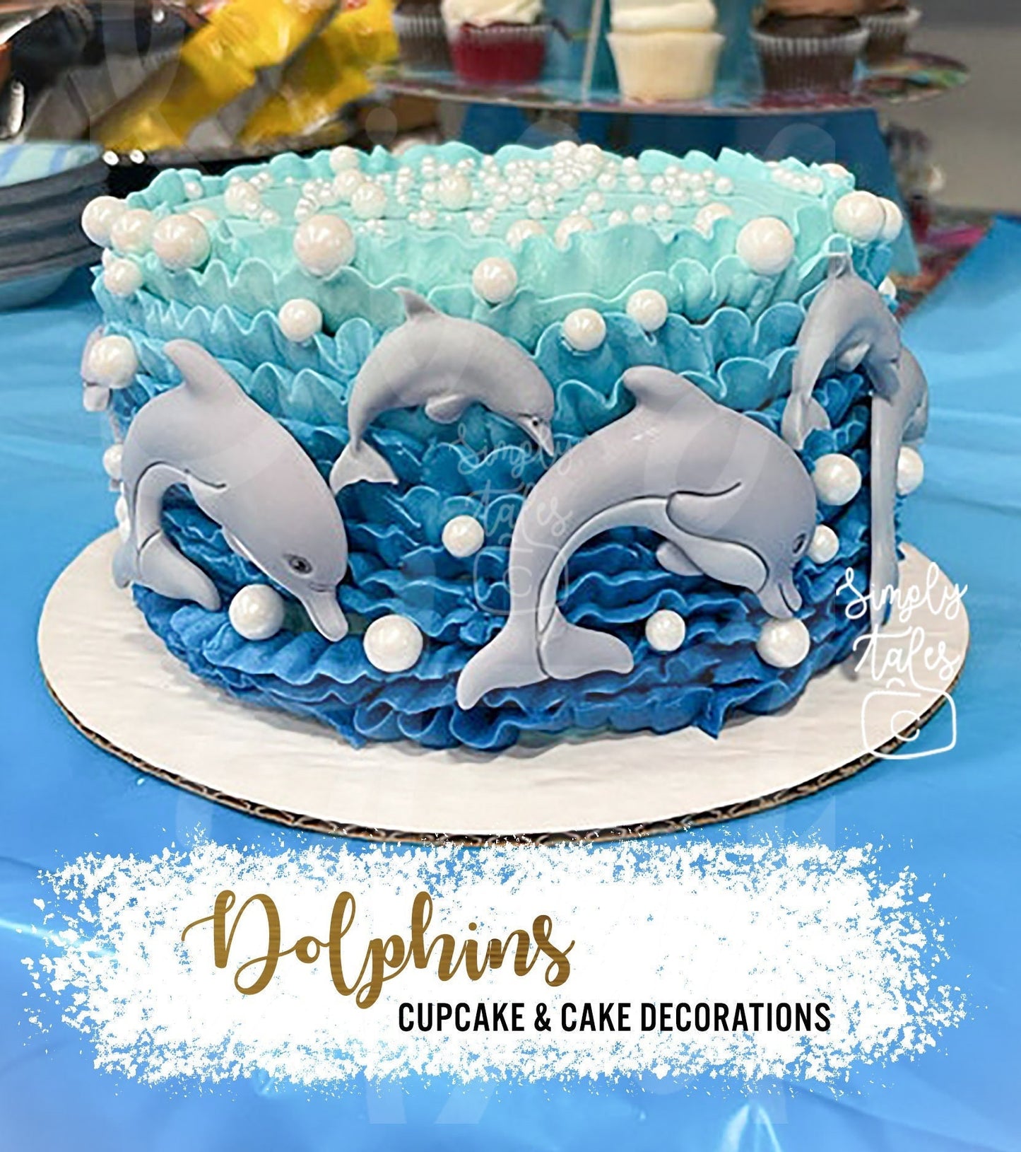 1 set Dolphins Hibiscus Monstera cake cupcake toppers, edible decorations, boy girl Birthday, baby shark, ocean beach, under the sea theme