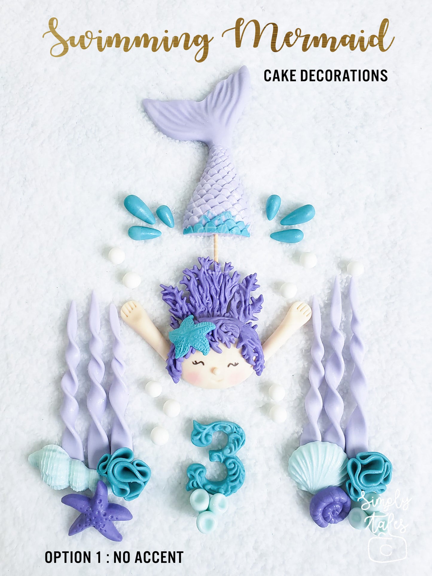 1 set Swimming Mermaid edible fondant cake topper, Girl Birthday, Little Mermaid, Mermaid Fondant, Under the sea cake decorations