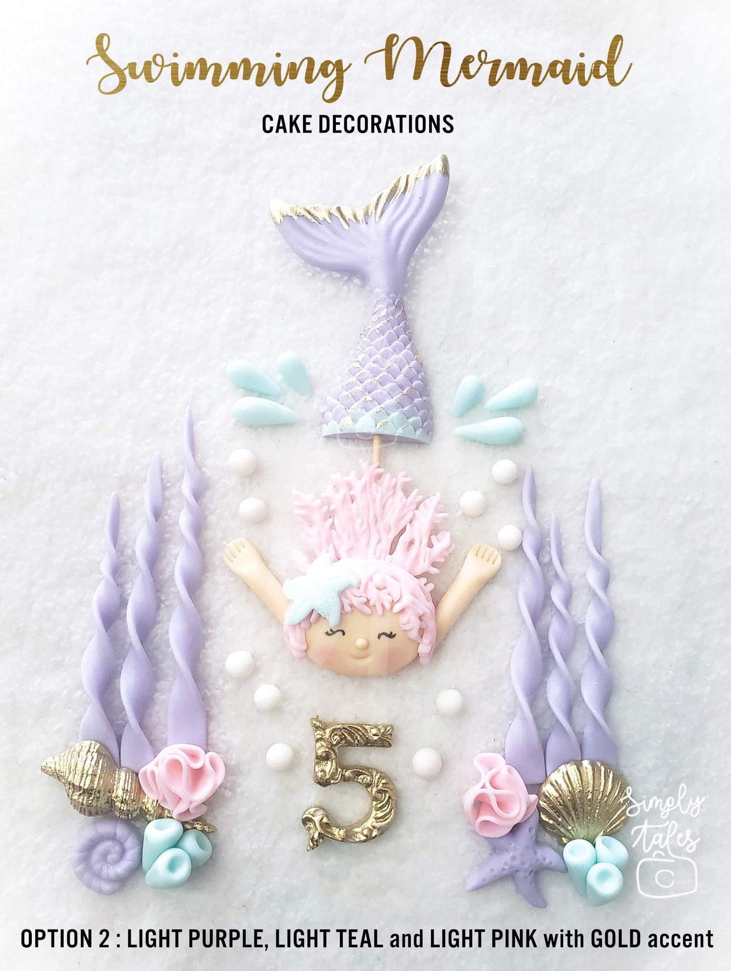 1 set Swimming Mermaid edible fondant cake topper, Girl Birthday, Little Mermaid, Mermaid Fondant, Under the sea cake decorations