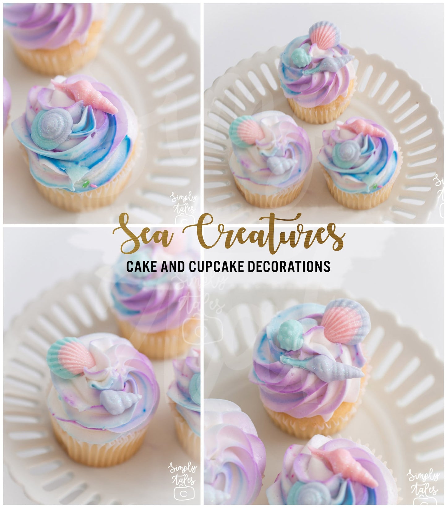 36 Underwater Wonderland, Sea creatures cupcake topper, girl Birthday, Little Mermaid, Under the sea cake decoration