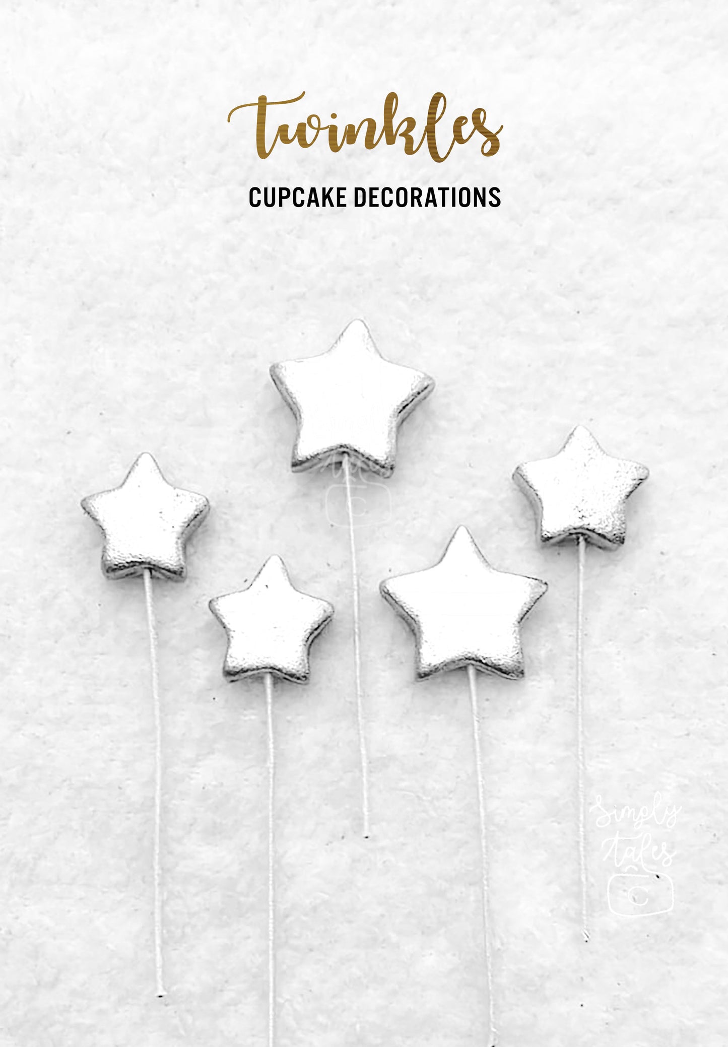 12 pcs Twinkle Stars on picks for cupcakes or cakes toppers, Boy Girl Birthday, Baby Shower, Graduation, New Year, edible decorations