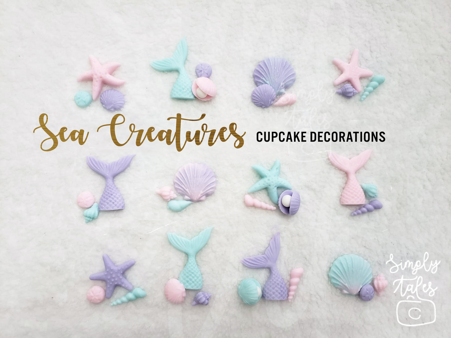 27 pcs Under the Sea cupcake toppers, Mermaid Tails, Beach wedding, Girl Boy Birthday, Sea horse, Seaweeds, Sea Shells, edible fondant