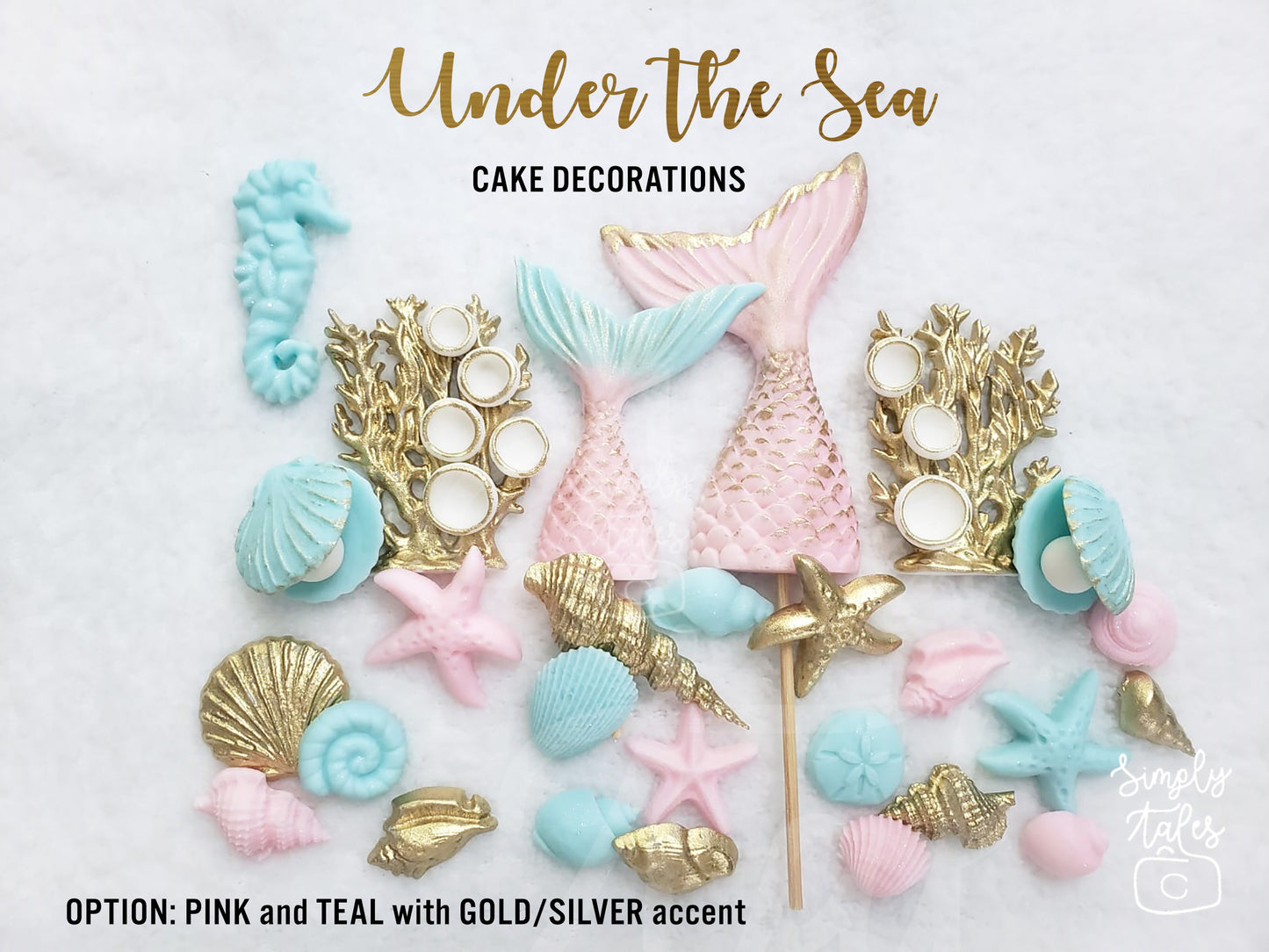 56 pcs Mermaid Magic, edible Under the Sea Mermaid Tail fondant cake topper kit, girl Birthday, Little Mermaid, Under the sea cake decoration, FREE SHIPPING