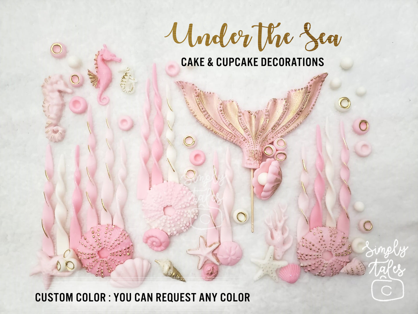 56 pcs Mermaid Magic, edible Under the Sea Mermaid Tail fondant cake topper kit, girl Birthday, Little Mermaid, Under the sea cake decoration, FREE SHIPPING