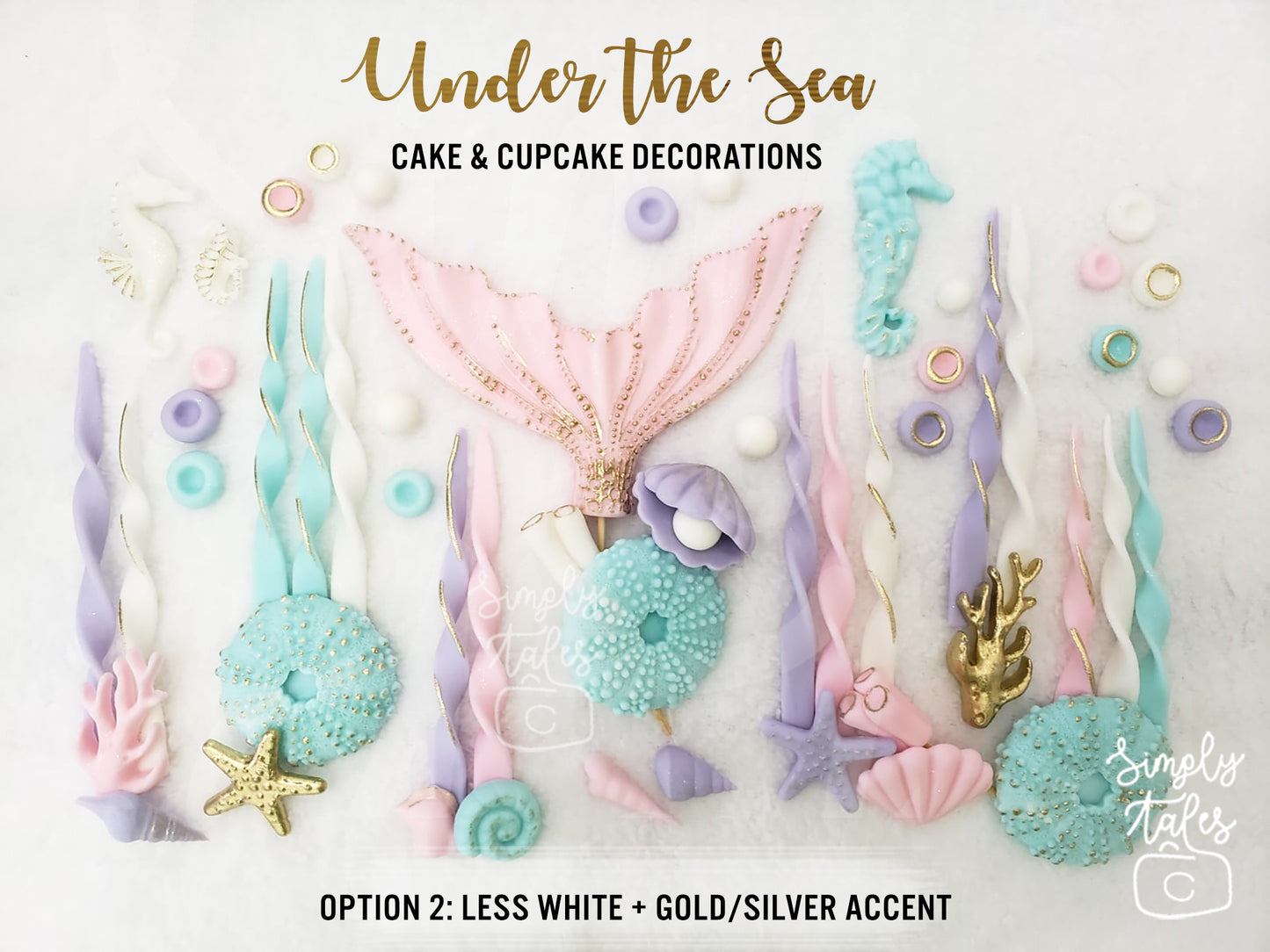 27 pcs Under the Sea cupcake toppers, Mermaid Tails, Beach wedding, Girl Boy Birthday, Sea horse, Seaweeds, Sea Shells, edible fondant