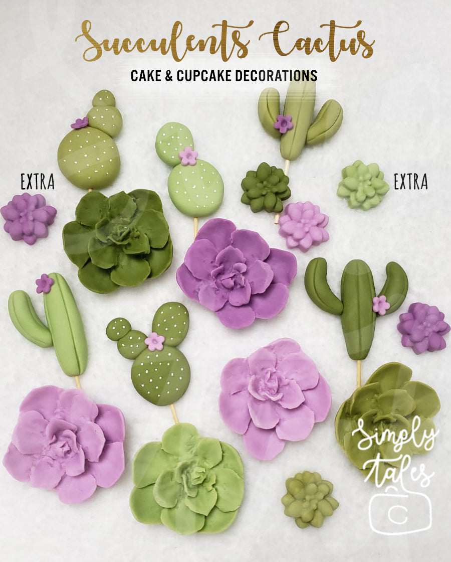 12 LARGE Succulent cupcake toppers, Cactii party, Cactus, Summer celebration, Bridal Shower, cake decorations, made to order, Green