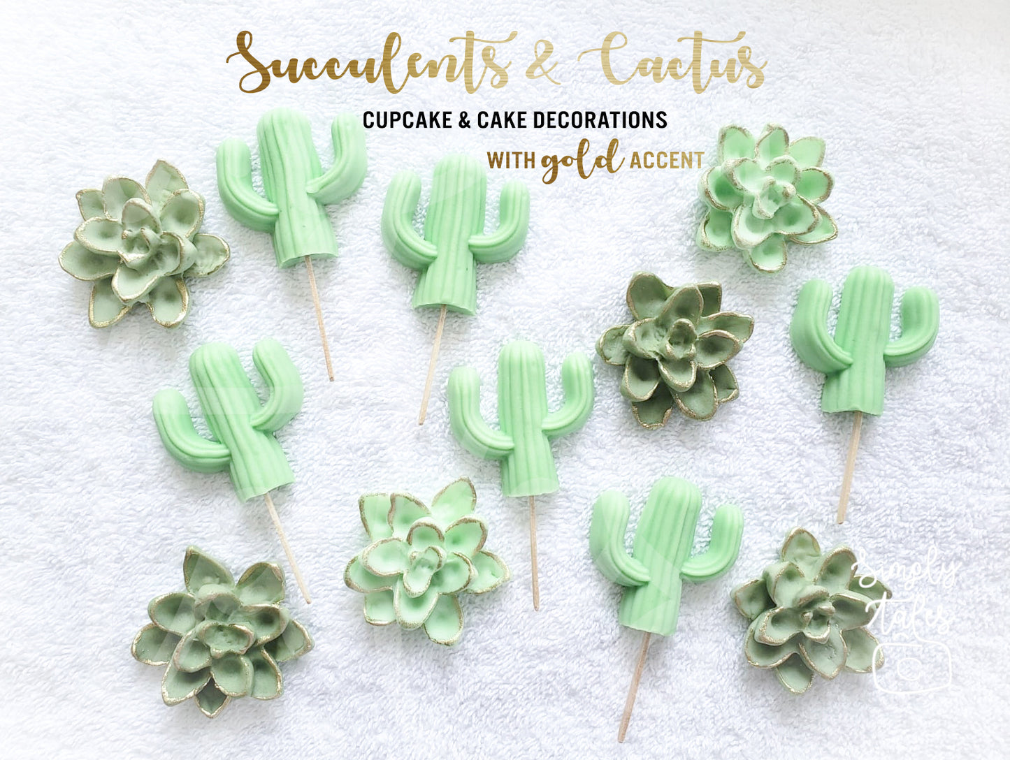 12 LARGE Succulent cupcake toppers, Cactii party, Cactus, Summer celebration, Bridal Shower, cake decorations, made to order, Green