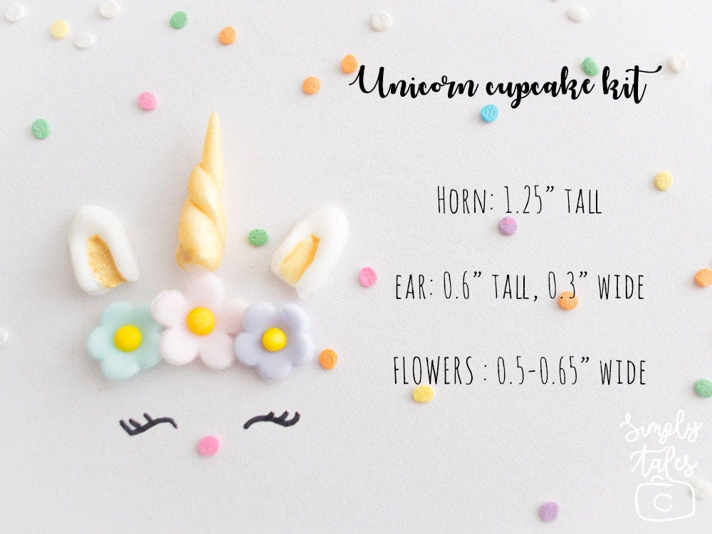 12 Unicorn cupcake kit with flowers and horns, Fondant flowers, Birthday, Shabby Chic , Fondant, Edible,Unicorn, Cupcakes