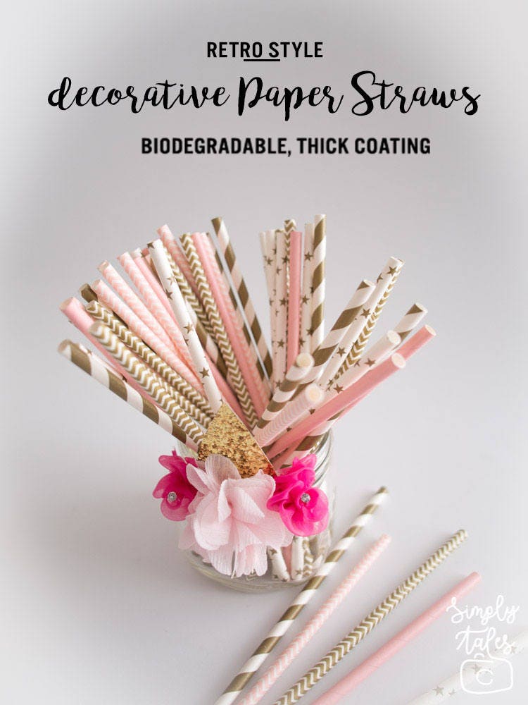 24 Pink Gold Teal Unicorn Mermaid Paper Straws For Kids Birthday, Frozen Dessert, eco-friendly, Unicorn birthday,Designer fashionable straw