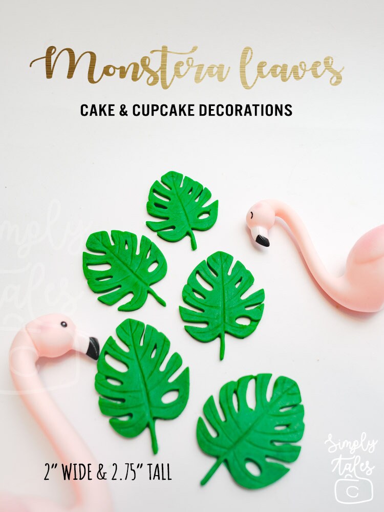 12 Monstera leaf cupcake toppers, Tropical party, Aloha Hawaii, Summer celebration, Bridal Shower, cake decorations, made to order, edible toppers