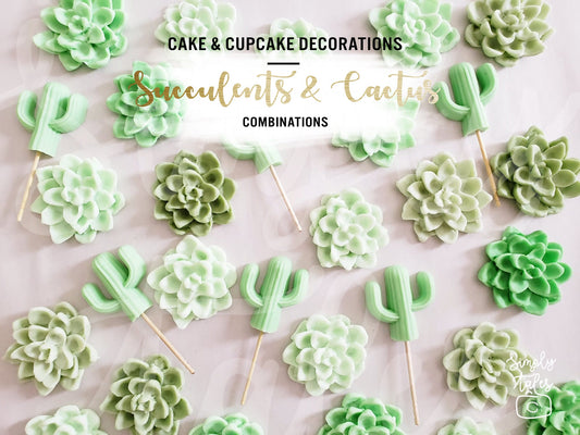 6 Succulent and 6 Cactus combo cupcake toppers, Cactii party, Cactus, Summer celebration, Bridal Shower, cake decorations, made to order