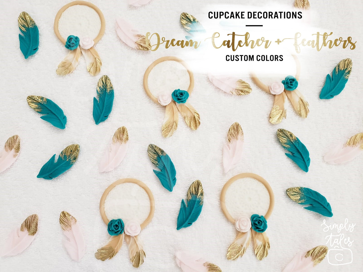 6 Dream Catcher and 12 Feathers cupcake topper, Boho chic cupcake decorations, Shabby chic, girl birthday, baby shower, Bohemian