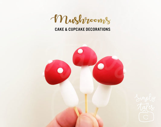18 Red Mushroom Fondant, Handmade, Toadstool cake cupcake decorations, Woodland, Peter Pan Tinker Bell