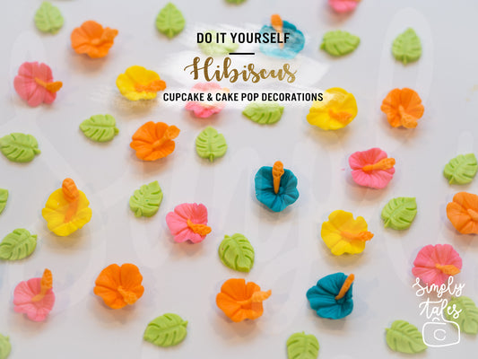 36 pcs Tropical Hibiscus Delight, edible Hibiscus and leaves cake pop cupcake toppers, Moana party, Tropical Summer party, Beach party, cake decorations, edible decoration