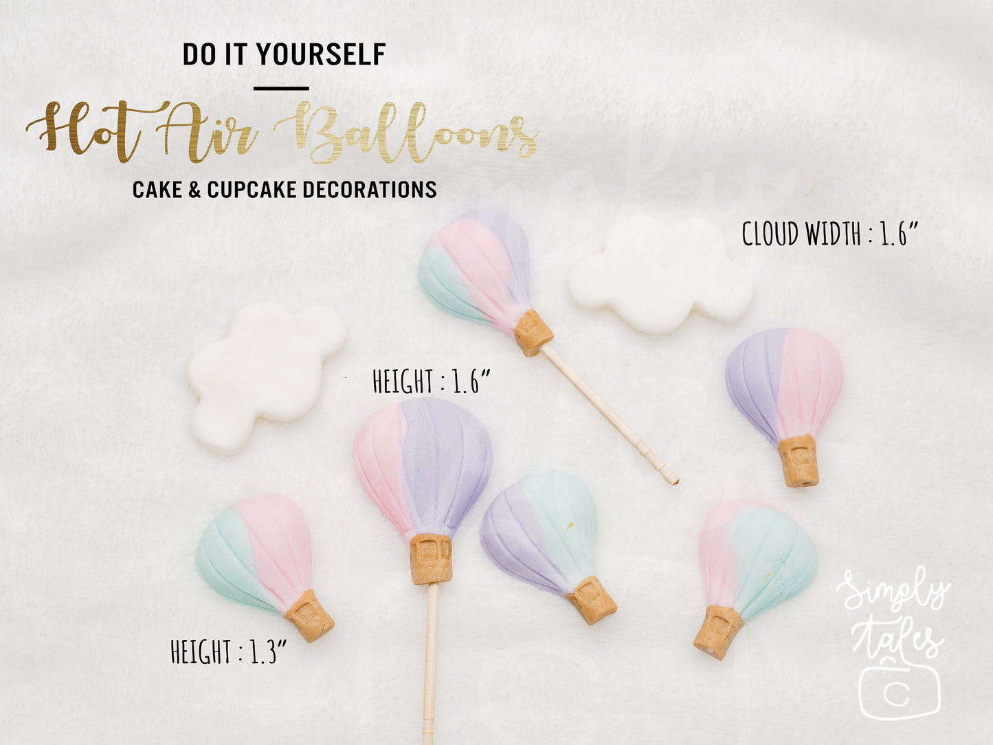 24 pcs Up, Up, and Away Hot Air Balloon Cloud cupcake toppers, boy girl birthday party, cake decorations, made to order, baby shower, Up up and Away