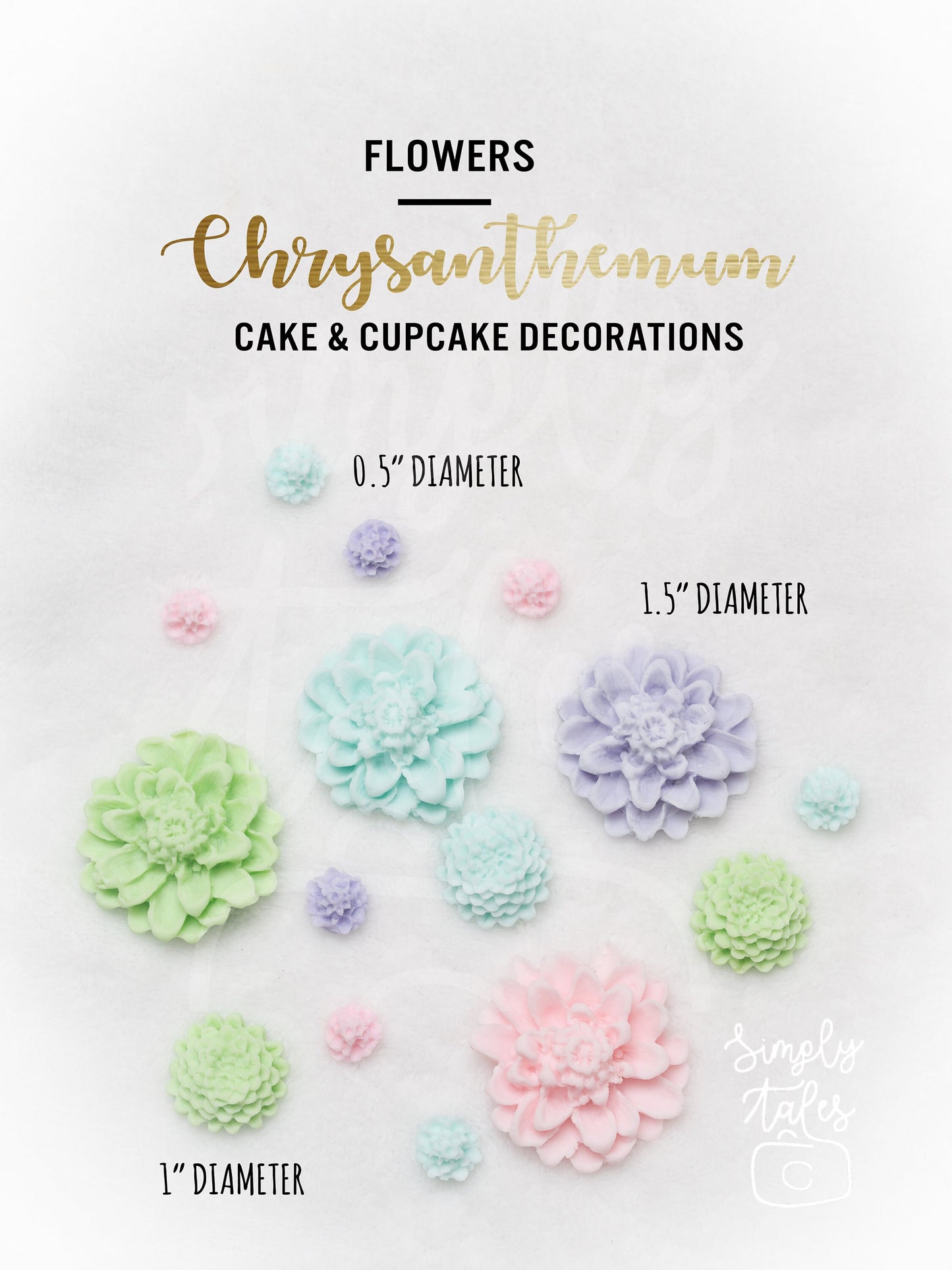 24 edible Chrysanthemum cake cupcake toppers, Summer party, Bridal Shower, cake decorations, made to order, Baby Shower