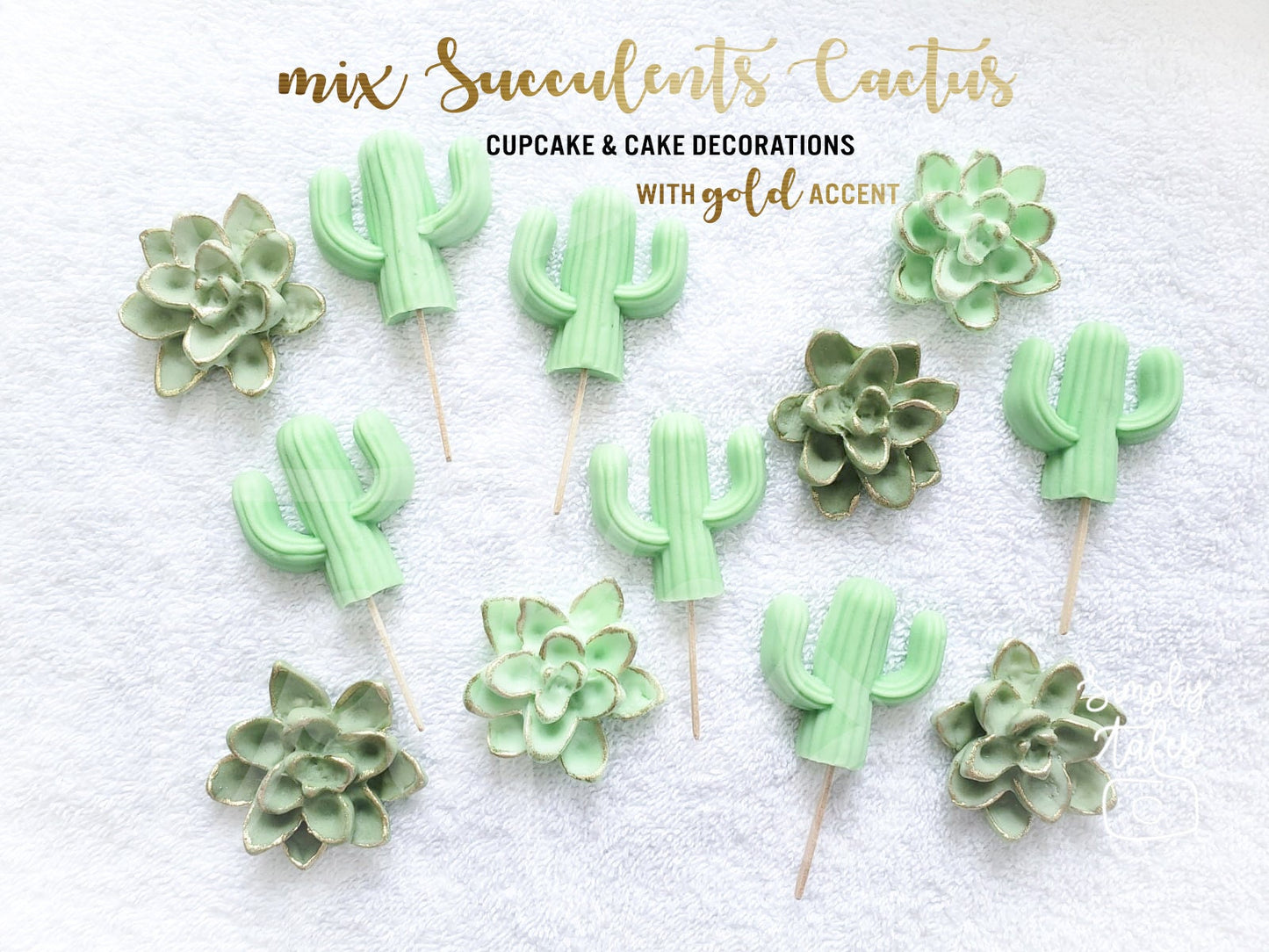 6 Succulent and 6 Cactus combo cupcake toppers, Cactii party, Cactus, Summer celebration, Bridal Shower, cake decorations, made to order