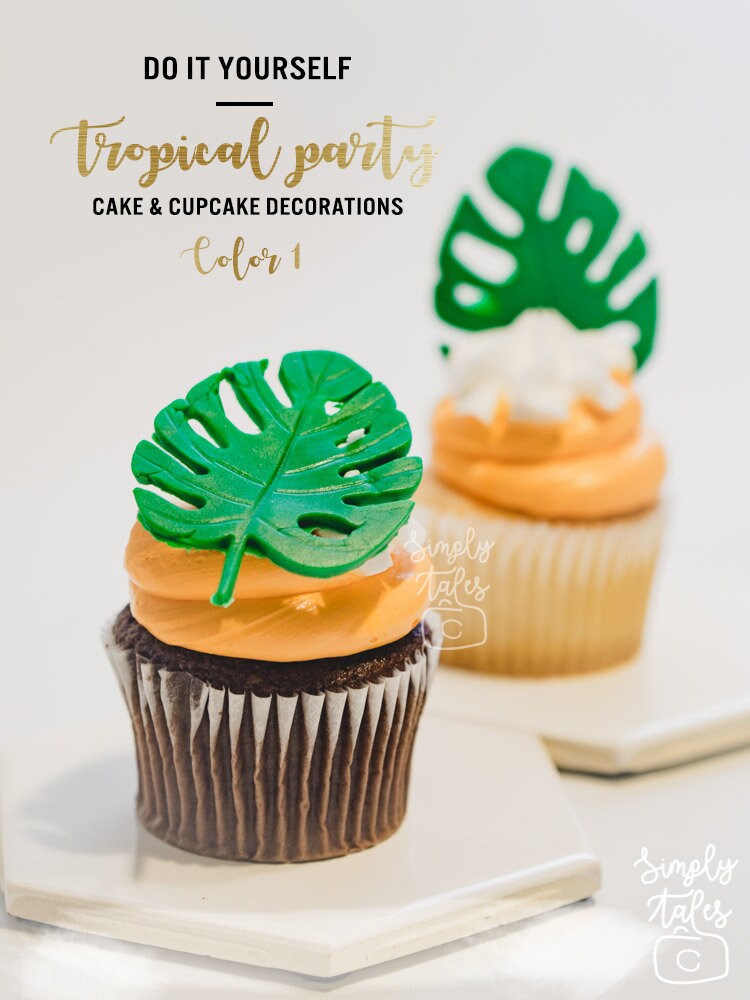 12 Monstera leaf cupcake toppers, Tropical party, Aloha Hawaii, Summer celebration, Bridal Shower, cake decorations, made to order, edible toppers