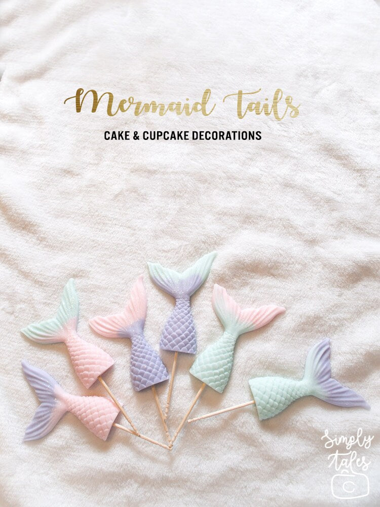 24 Ocean Adventures Shark fins and Mermaid Tail fondant cupcake toppers, edible decorations, boy girl Birthday, baby shark, ocean beach under the sea theme