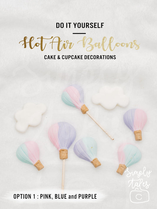 24 pcs Up, Up, and Away Hot Air Balloon Cloud cupcake toppers, boy girl birthday party, cake decorations, made to order, baby shower, Up up and Away