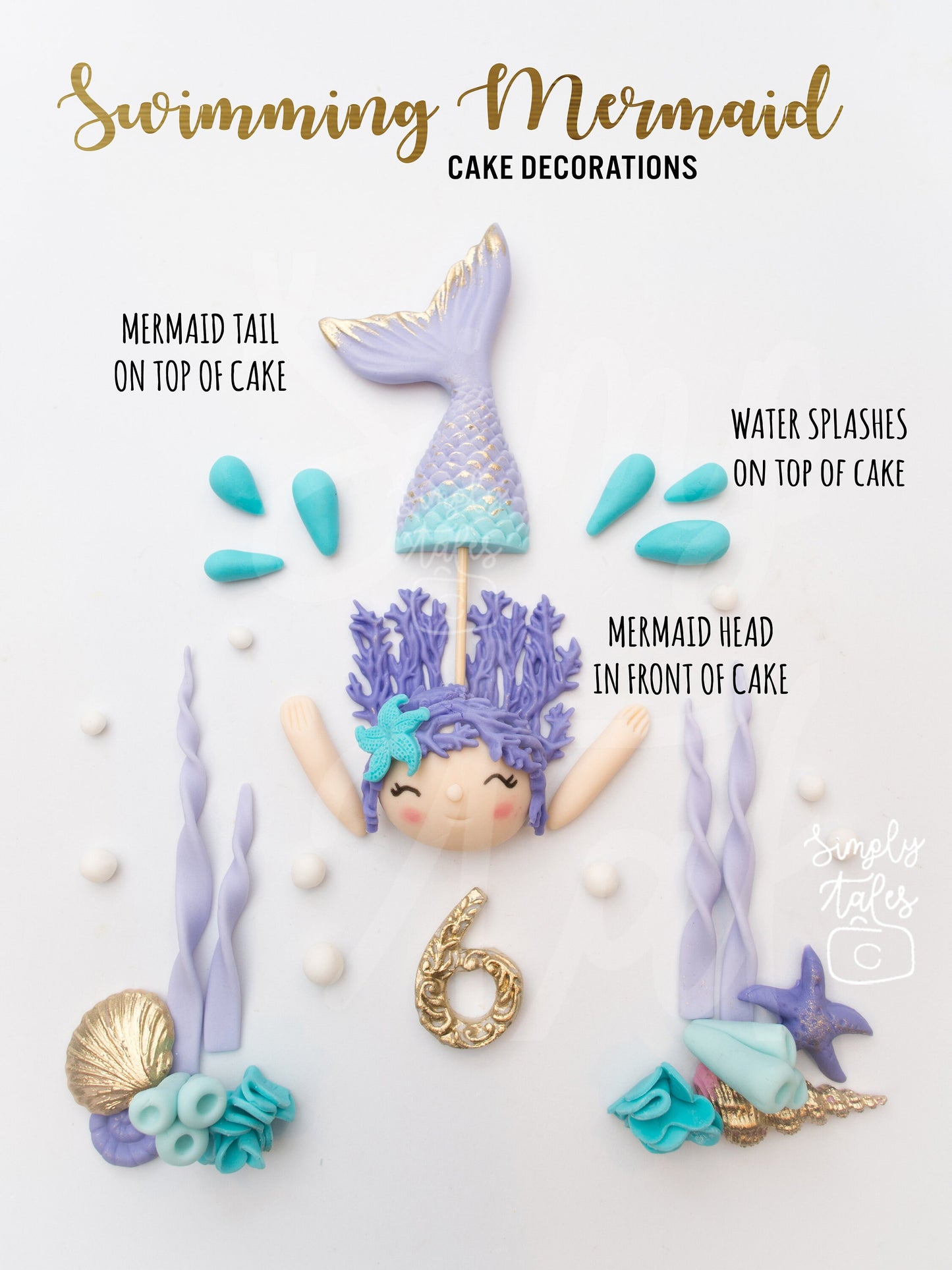 1 set Under the Sea Mermaid scales cake cupcake toppers, Mermaid Tails, Beach wedding, girl birthday, sea horse, seaweeds, under the sea