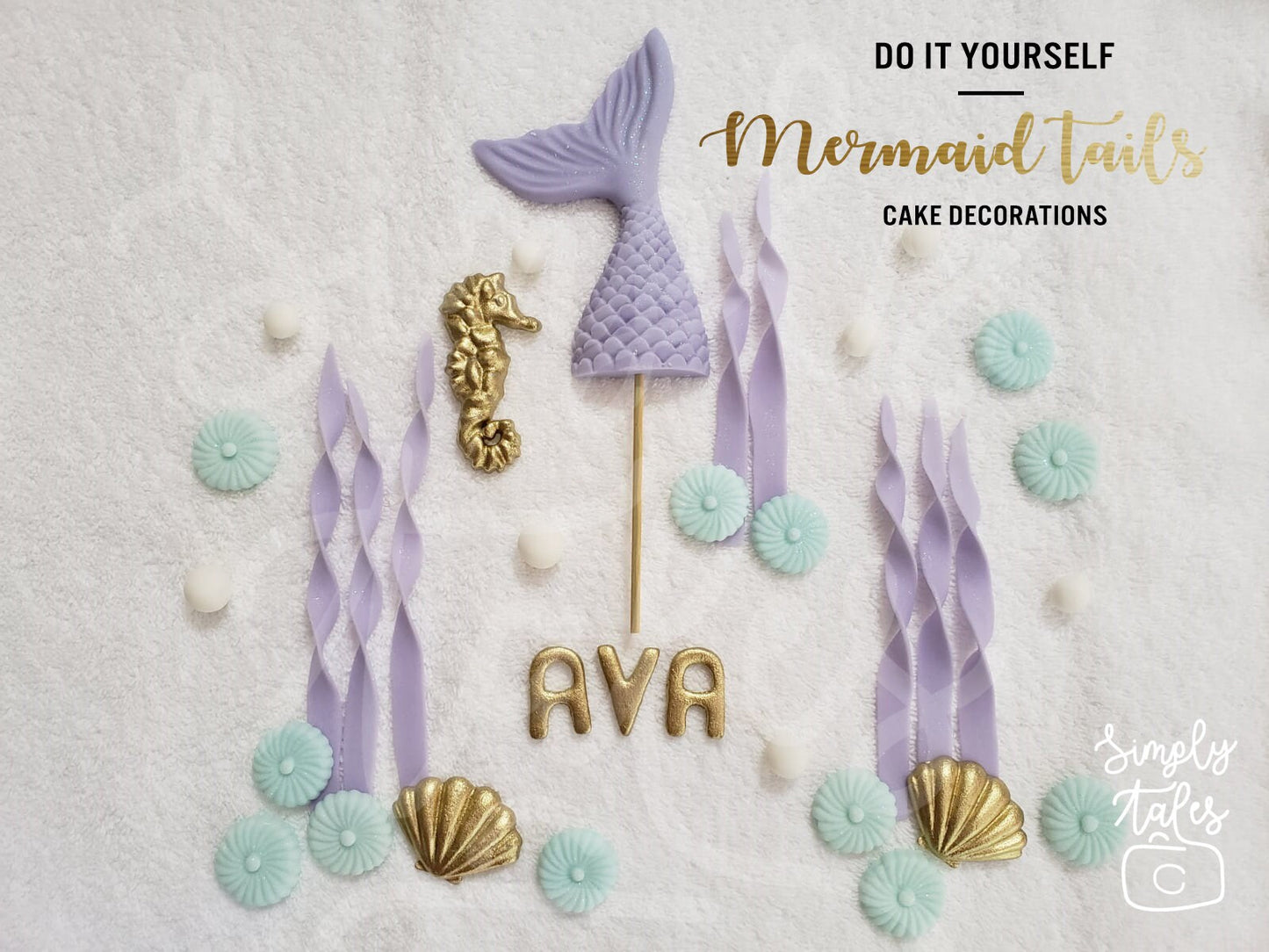 1 set Mermaid Tail fondant cake topper with name, edible, girl boy Birthday, Little Mermaid, Mermaid Fondant, Under the sea cake decoration