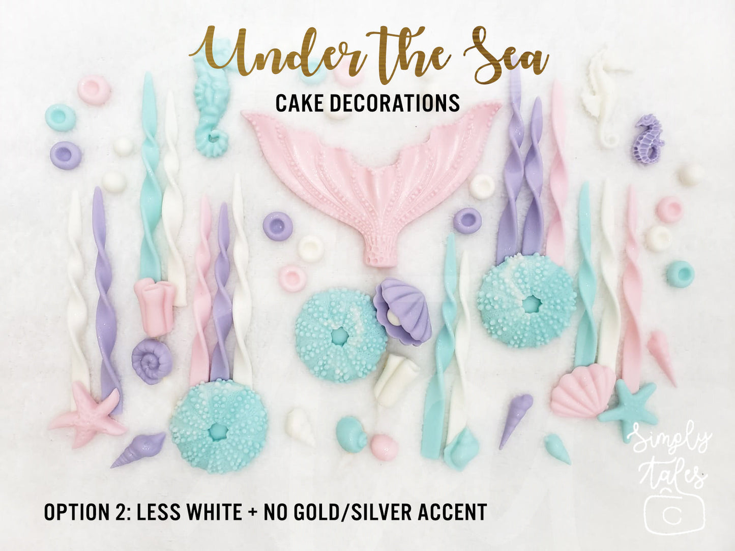 56 pcs Mermaid Magic, edible Under the Sea Mermaid Tail fondant cake topper kit, girl Birthday, Little Mermaid, Under the sea cake decoration, FREE SHIPPING