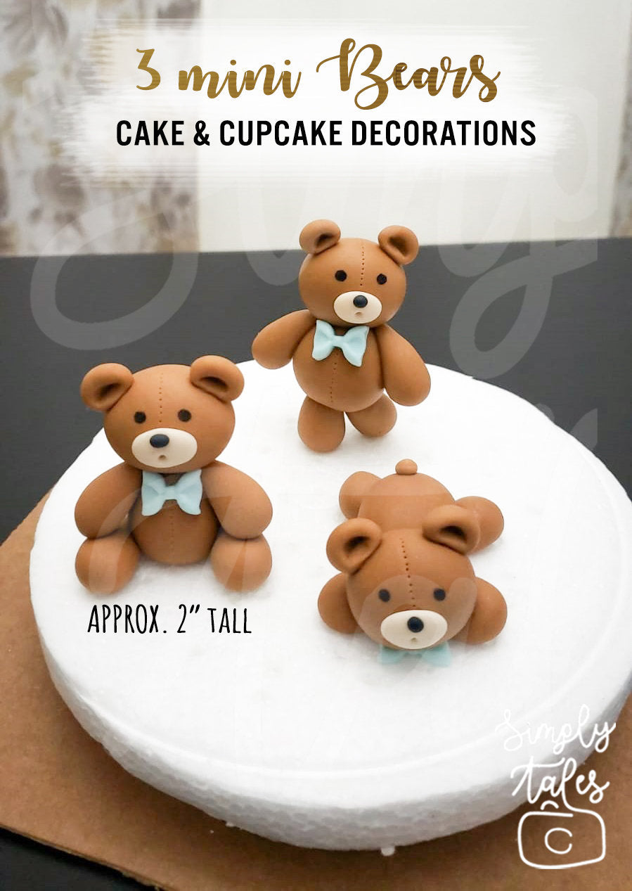 6 pcs Bear Heads cake cupcake decoration fondant topper, Birthday Cake Topper, girl boy birthday, baby shower