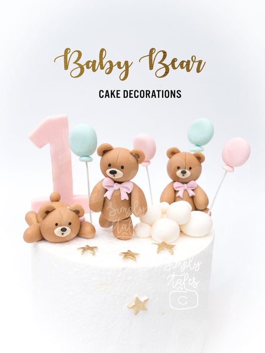 3 mini Bear cake decoration, fondant topper, Birthday Cake Topper, girl boy birthday, teddy bear, baby shower, edible bear
