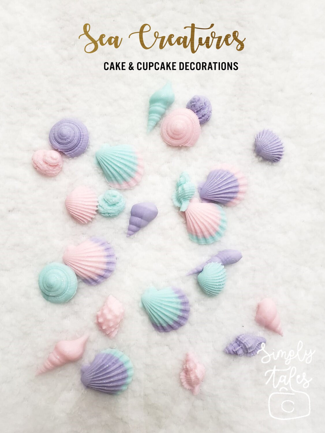 24 Seaside Serenity, edible fondant Under the Sea Sea Shells cake toppers for Beach wedding, Mermaid Tails, Beach wedding, Girl boy Birthday, sea horse