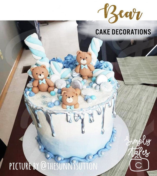 3 mini Bear-y Sweet Celebrations, edible 3D Bear cake decoration fondant topper, Woodland Animal Bear, Birthday Cake Topper, girl boy birthday, teddy bear, baby shower