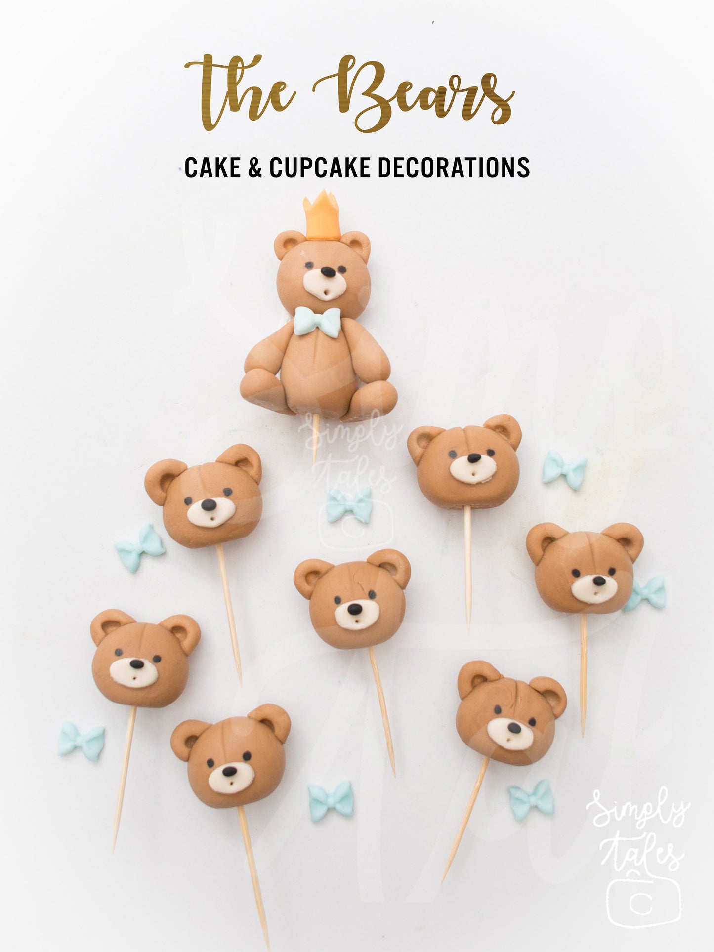 6 pcs Bear Heads cake cupcake decoration fondant topper, Birthday Cake Topper, girl boy birthday, baby shower